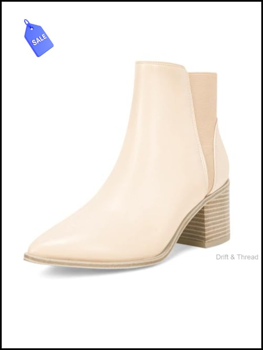 Womens Pointed Toe Ankle Boots Elastic Chunky Heel Slip On Chelsea Booties